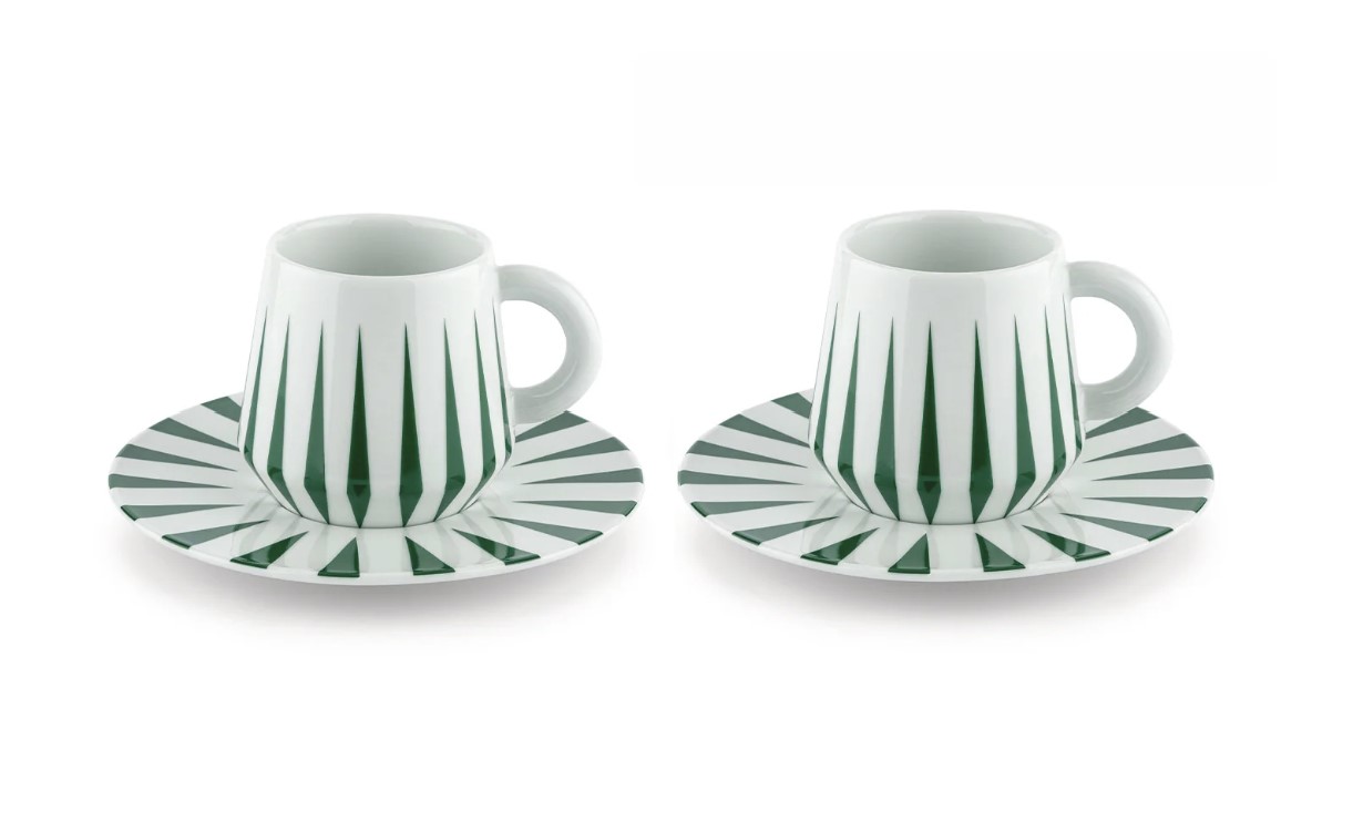 Alessi Delight Weihnachts-Mokkatassen mit Untertassen 2er Set aus Porzellan grün