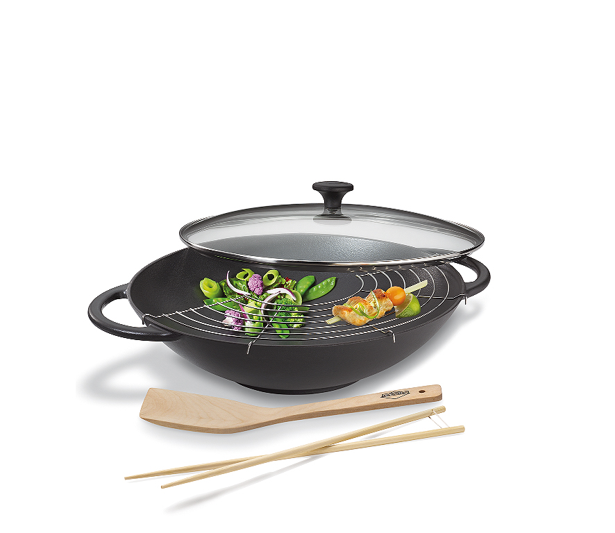 Küchenprofi Wok-Set Provence mit Glasdeckel 36cm