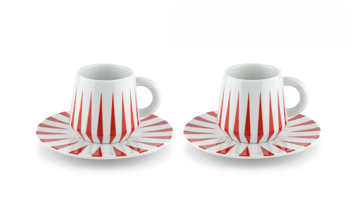 Alessi Delight Weihnachts-Mokkatassen mit Untertassen 2er Set aus Porzellan rot