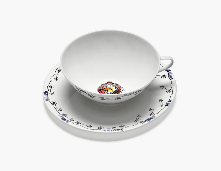 Serax Teetasse mit Untertasse Anemonen milk midnight flowers von Marni 15,8cm