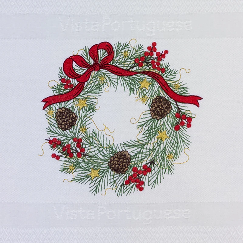 Vista Portuguese Geschirrtuch Adventskranz weiß Handbestickt